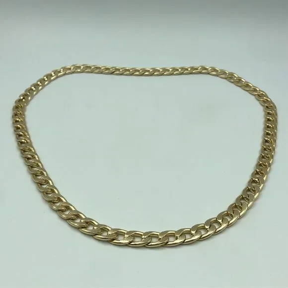 RETRO Gold Tone Curb Link Chain Necklace, Power Dressing Unisex 1980s Style - Picture 5 of 11